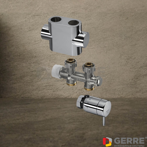 Присоединительный набор для полотенцесушителей Multiblock T/pinox H, проходной, хромированный Multiflex