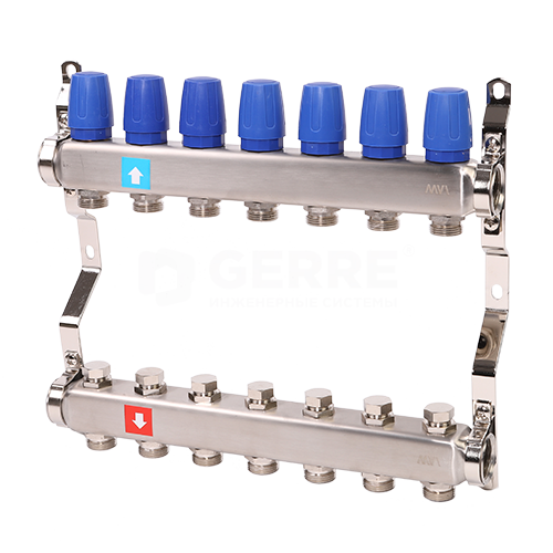 Коллектор из нержавеющей стали в сборе без расходомеров, 7 выходов Запорная арматура MVI