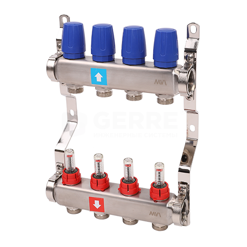 Коллектор из нержавеющей стали в сборе с расходомерами, 4 выхода Запорная арматура MVI