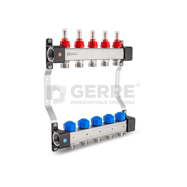 Коллекторная группа InoxFlow на 2 отвода (серия UFS) с вентилями для сервоприводов и расходомерами Коллекторные группы KAN-therm