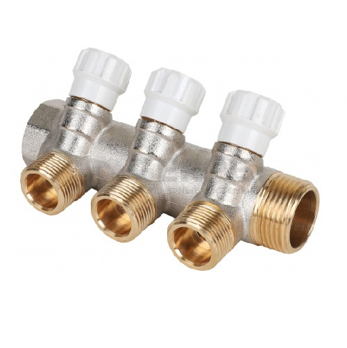 Коллектор латунный с регулирующими вентилями MVI 1"x3/4"x3 выхода Запорная арматура MVI