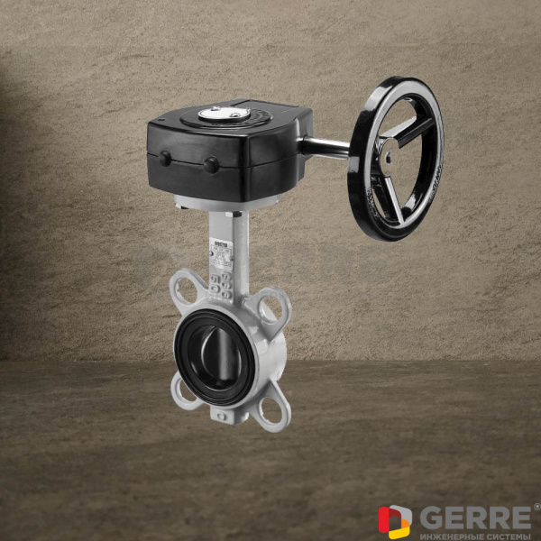 Межфланцевый дисковый поворотный затвор с гладкими проушинами, червячная передача, Ду 200 Задвижки фланцевые