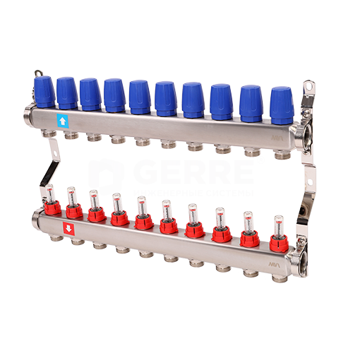 Коллектор из нержавеющей стали в сборе с расходомерами. 10 выходов Запорная арматура MVI