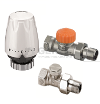 Комплект - термостатический клапан с автоматическим ограничителем расхода Eclipse, прямой, Dn 15, запорно-регулирующий клапан Regutec, прямой Dn 15 и термостатическая головка серии DX Комплекты термостатического оборудования Heimeier (Германия)