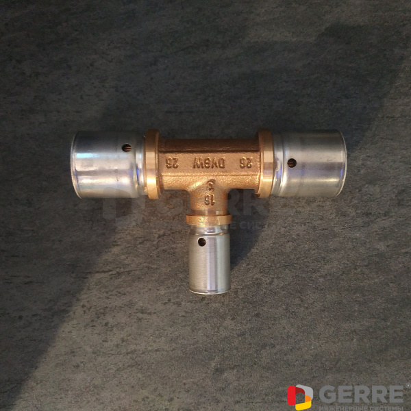 Cofit P-прессовый тройник с уменьшенным отводом 63х40х63мм, из латуни, стойкой к выщелачиванию цинка, артикул 1513167 Oventrop